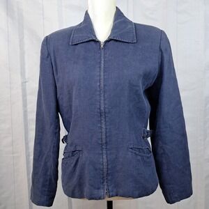 International Scene 4 Vintage Blue Zip Front Linen Utility Jacket Made in Russia